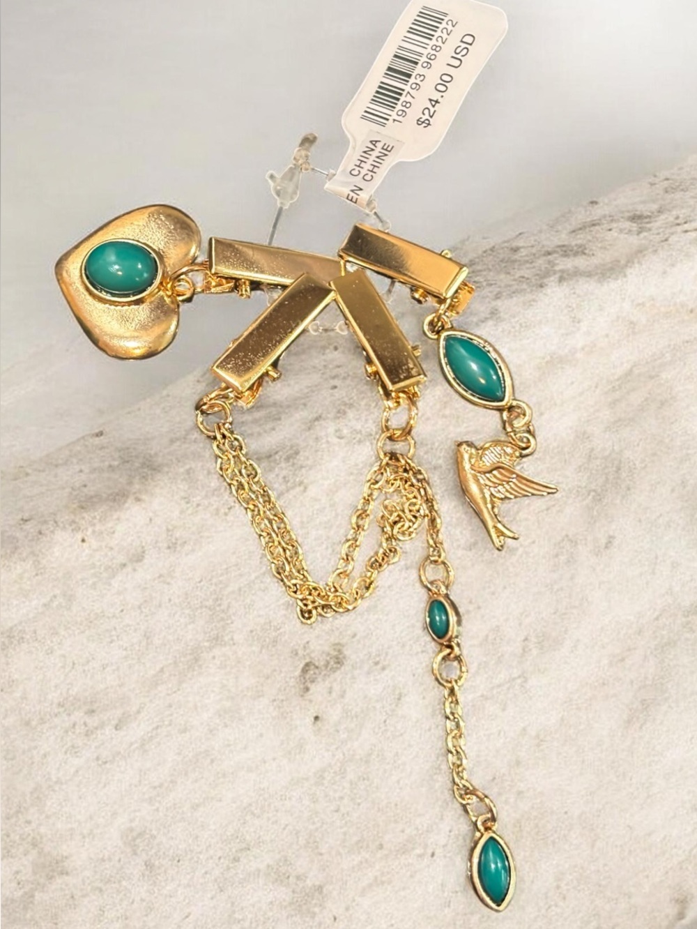 Free People Gold-Tone Green Accent Drop Alligator Clip Barrette Set NWT